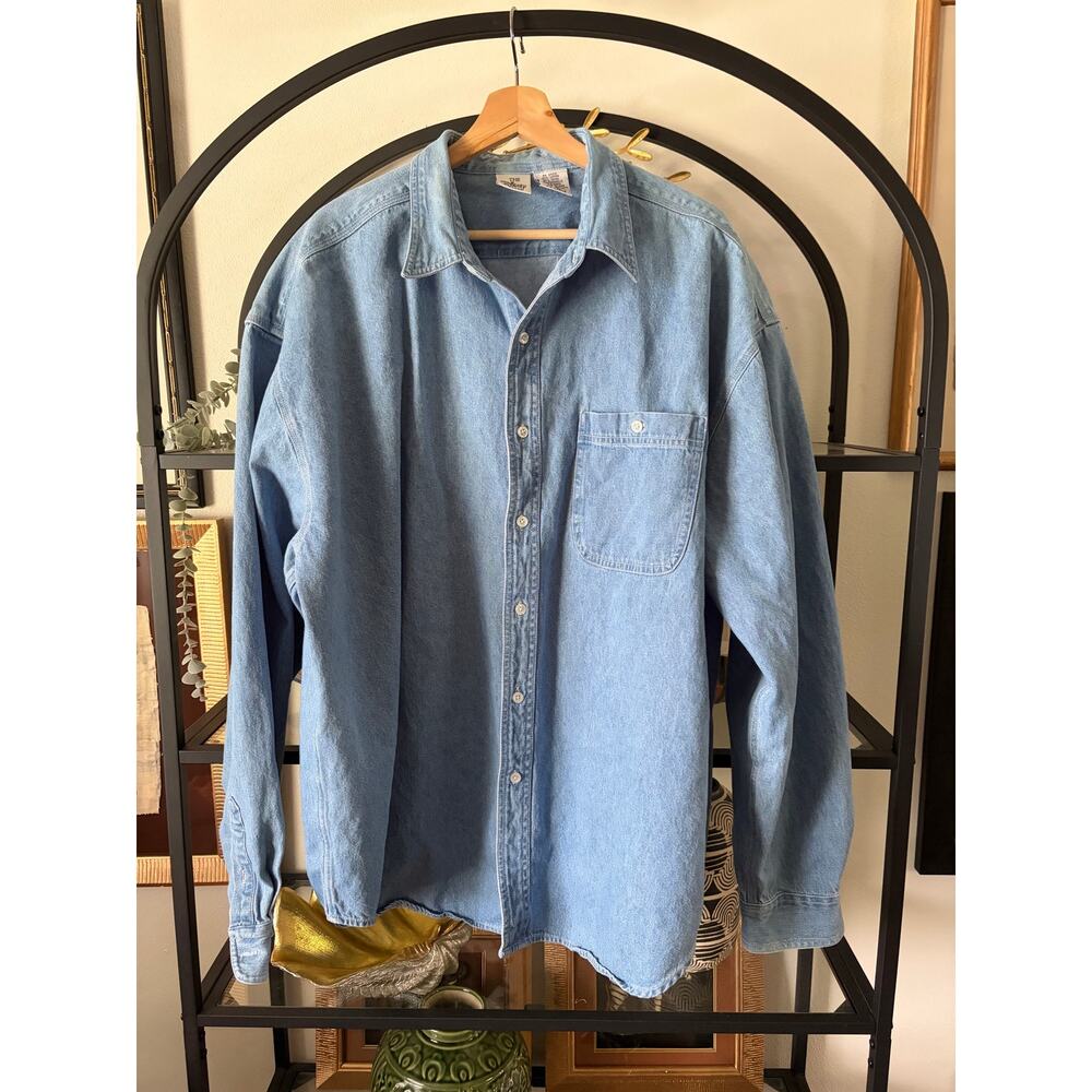 Vintage 90s Disney Store Denim Shirt XXL Mickey Minnie Goofy Donald Pluto - Picture 2 of 9